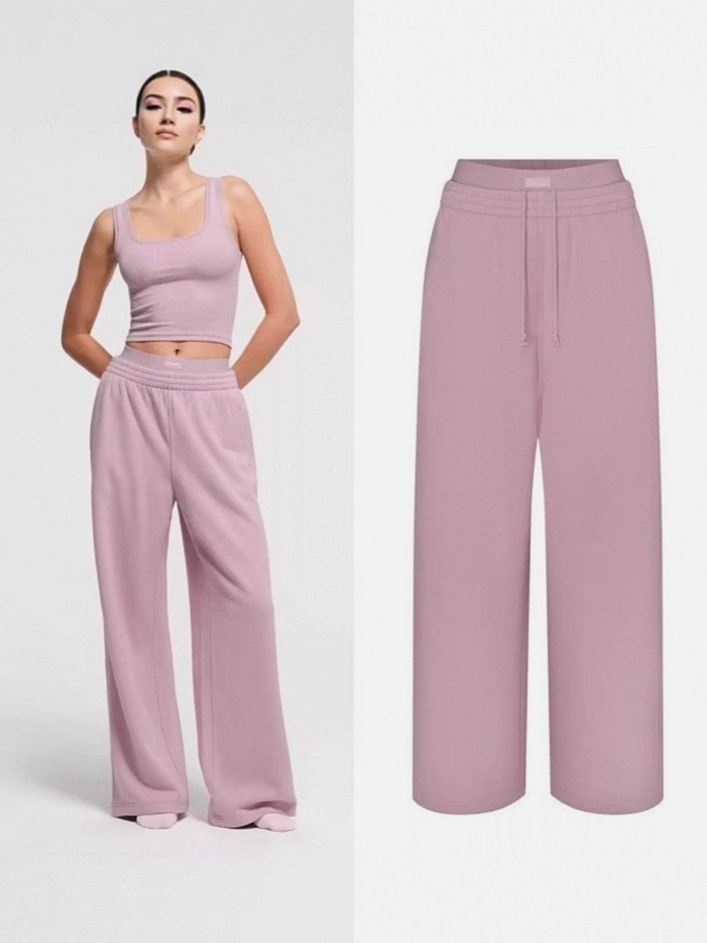 SKIMS Wide-Leg Knit Lounge Pants in Dusty Rose